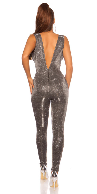 Party Jumpsuit with XL V-Cut Silver